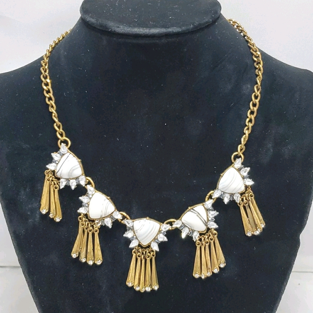 Taylor & jade gold chain 5 marbleized stones with rhinestones necklace N…